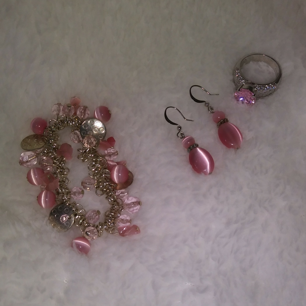 Pink Ice Ring , Earrings and Bracelet